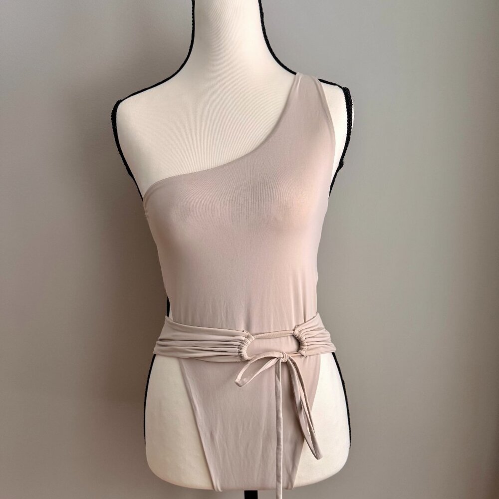 Riot Swim 1-Piece Wrap Swim Suit, Light Tan, Small